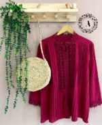 شومیز نخی گیپوردار وارداتی کد 622 - تصویر 3