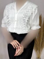 شومیز گیپور آستین کوتاه دلبر کد 1069 - تصویر 4