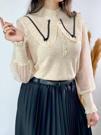 بلوز بافت کریستالی رز کد۱۳۴۹